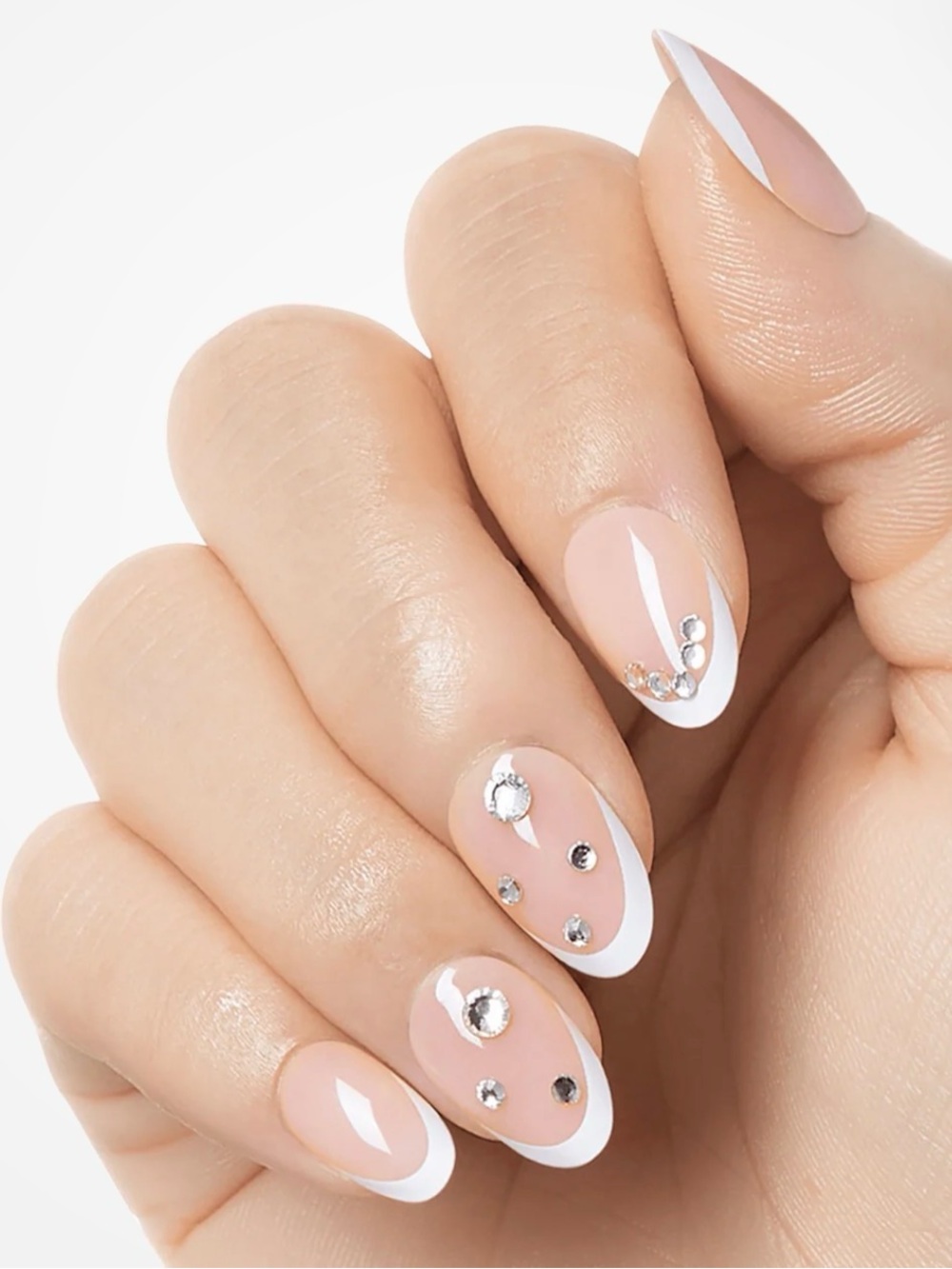 Kiss Neutral Pink French Tip Press-On Nails with Rhinestones